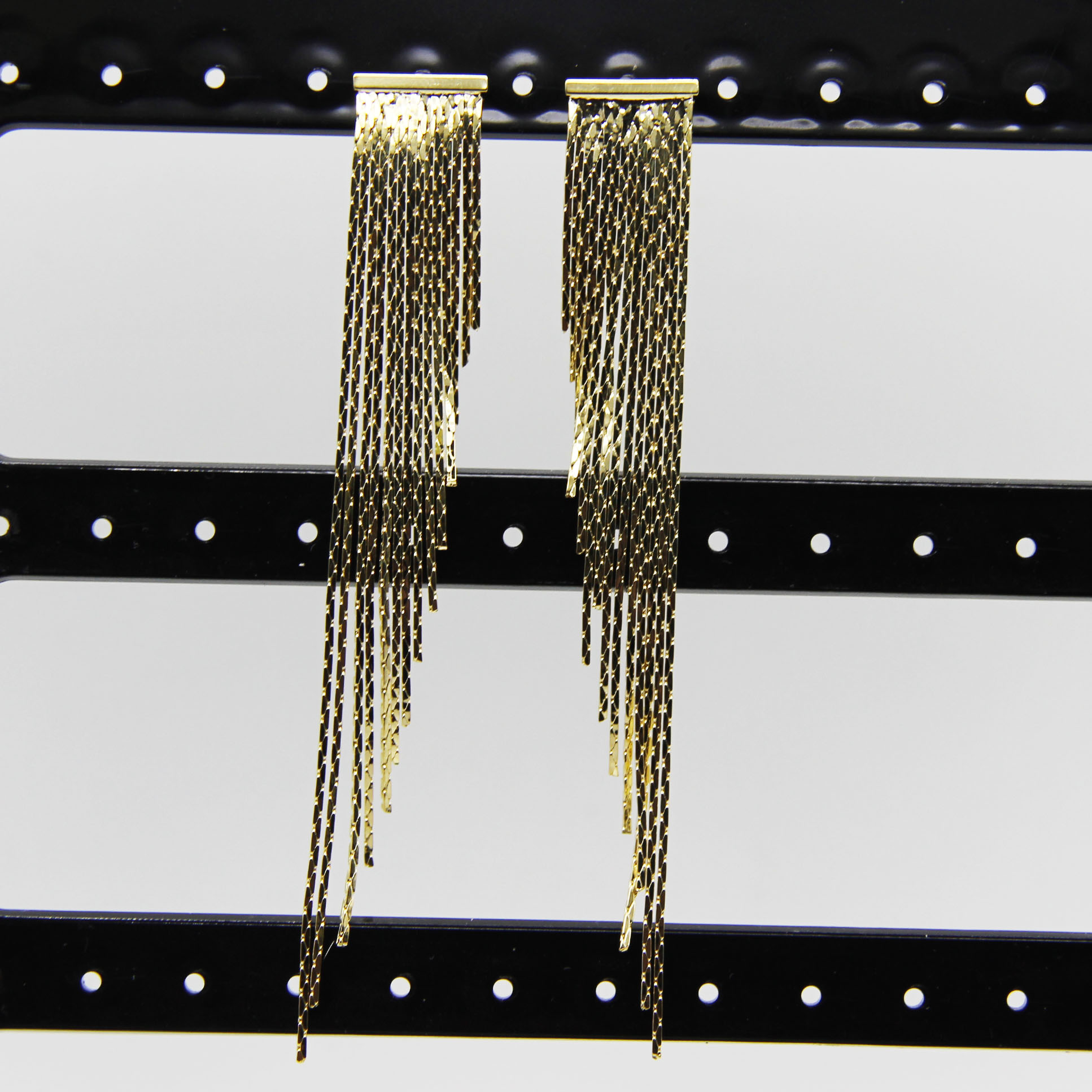 Woman Gold Plated Stainless Steel Arc Smile Tassel Earring Stud Drop